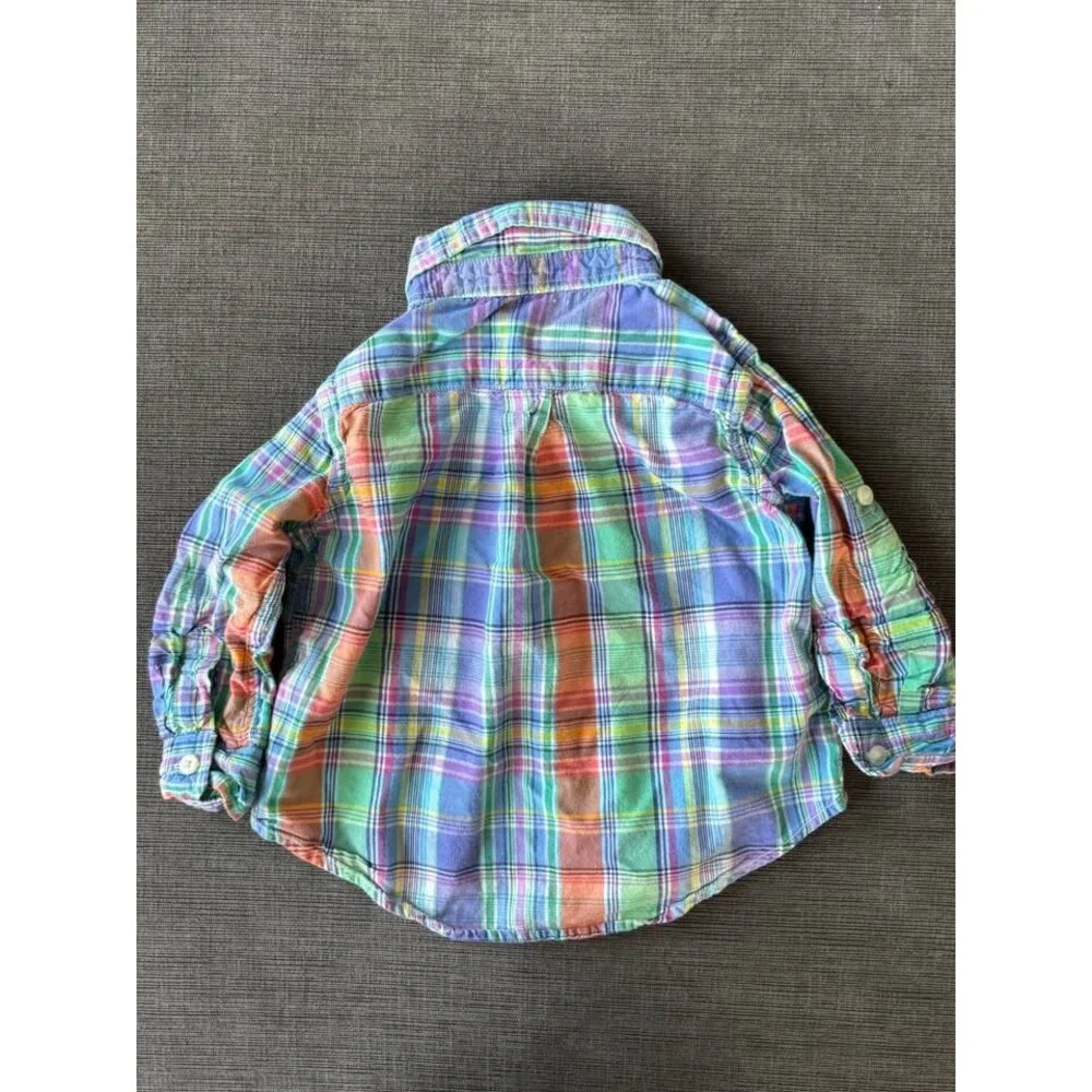 Polo Ralph Lauren Baby Boy Bright Pastel Plaid Button Down Shirt - Size 12 Month